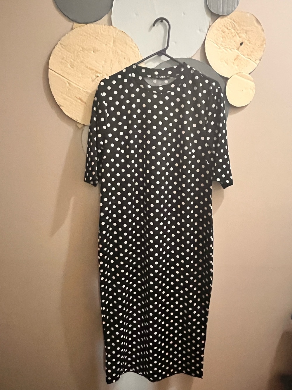 New SHEIN Black Midi Dress with White Polka Dots